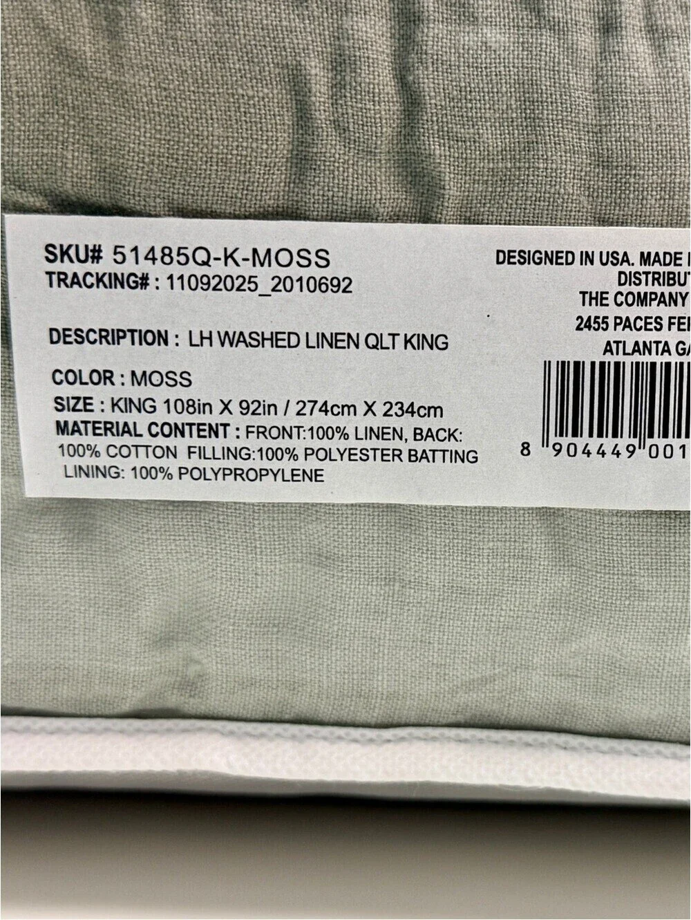 The Company Store Legends Hotel Washed Linen Quilt King Moss Green